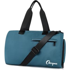 Gryme 15 Inch Small Gym Bag with Shoe Compartment and Wet Pocket, Mini Duffle Bag for Men & Women, Small Sports Bag for Travel Carry On, Swimming, Workout, Weekender Overnight (Blue-15x9x8.7in)