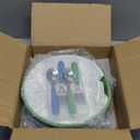 2 Pack 8" Large Porcelain Toddler Plates Feeding Set, Ceramic Kids Suction Plates with Anti Slip Silicone Sleeve for Baby 3 Spoons and Forks Divided Kids (Blue,Green)