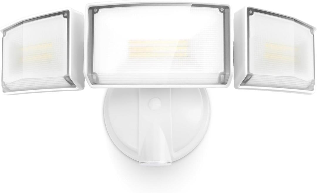 LUTEC 75W 8000 Lumen Floods Light Outdoor, Switch Controlled LED Security Lights with 3 Adjustable Heads, 5000K Daylight, IP65 Waterproof Exterior Flood Light for Outside Garage, Yard, Patio-White