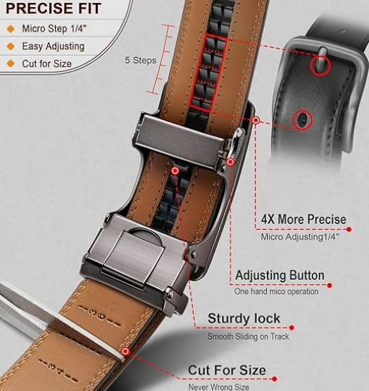 BULLIANT Men Belt, Ratchet Belt Adjustable For Gift Men Dress Jeans 1 3/8"-Cut For Fit, (Brown)