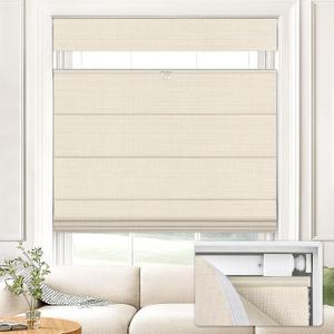 UNISHADES No Drill Top Down Bottom Up Roman Shades for Windows, 32" W x 64" H, Beige