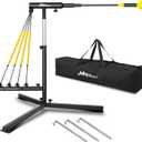 Baseball Hitting Trainer with 4 Power Bands,Auto Reset Softball Swing Trainer For Batting,Hitting Practice,Height Adjustable 31-47 inch Baseball Training Equipment With Metal Stakes & Carry Bag