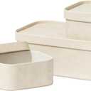 La Jolie Maison Vegan Leather Storage Boxes with Lids, Set of 3 Decorative Storage Containers Organize Stackable Storage Box, Beige