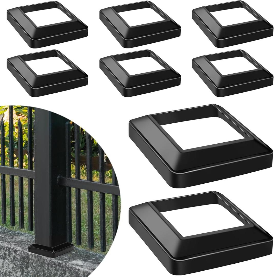 Tandefio 8 Pcs 4 x 4" Post Skirt, One-Piece Metal Post Base Cover Internal Size 3. 5 x 3. 5" Base Cover, Porch Columns Wraps for Fence Stair Wood Vinyl (Glossy Black)