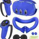 Silicone Cover Set Compatible with Meta Oculus/Quest 3, VR Accessories Protective Cover Includes Controller Grips, Front Shell Headset Cover and Face Cover, Not Fit Quest 3S (Blue)