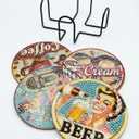 4 Pcs Diamond Painting Coasters Set with Holder, Beginners DIY Diamond Art Coasters Crafts for Adults,Diamond Painting Kits Circular Coaster Suitable for Gifts and Office Home