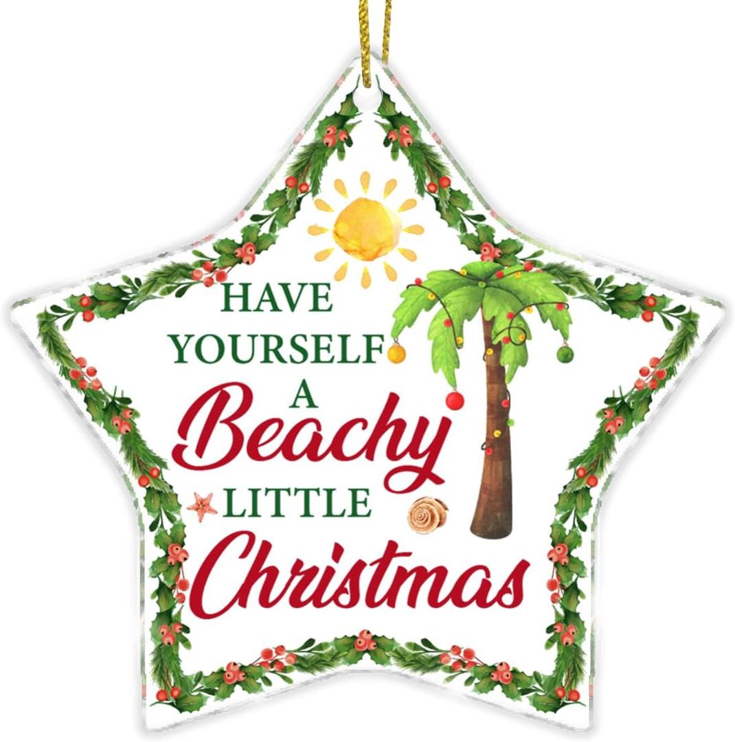 7 x Christmas Ornaments for Beach Lovers - Star Shaped Acrylic Hanging Ornament for Seaside Cottage Decoration (D10)