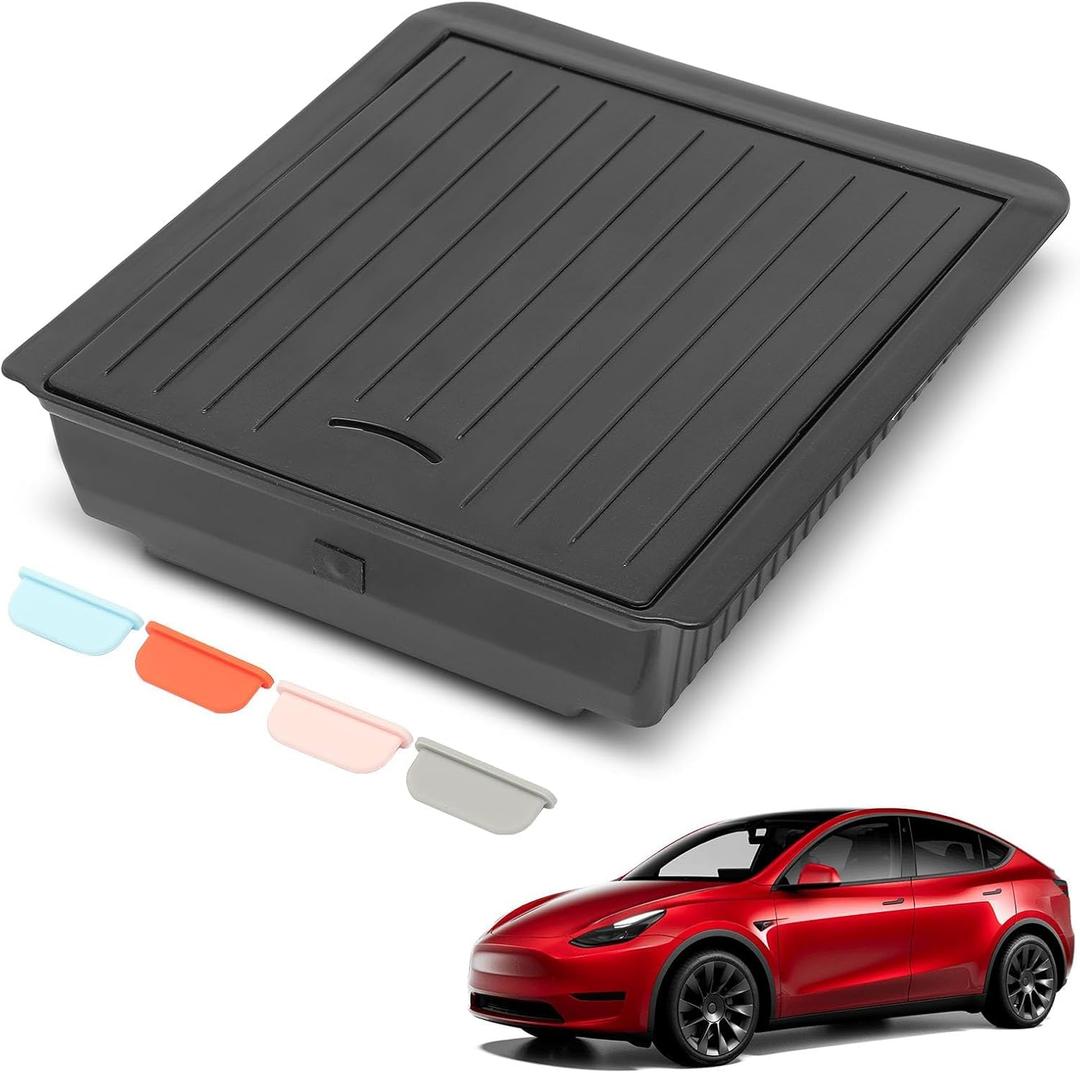 YHTAUTO Hidden Armrest Storage Box Fit for Tesla Model 3 2017-2023 & Model Y 2020-2024, Center Console Organizer Storage Box with Magnet Opening and Closing - Black