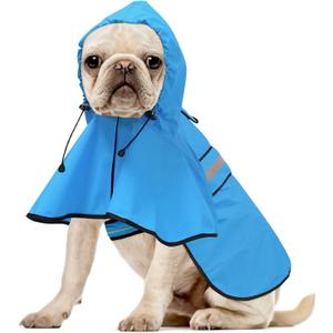 Waterproof Reflective Dog Rain Coat - Adjustable Puppy Rain Jacket Poncho, Lightweight Dog Hooded Pet Raincoat for Small to X- Large Dogs and Puppies (Blue, Medium)