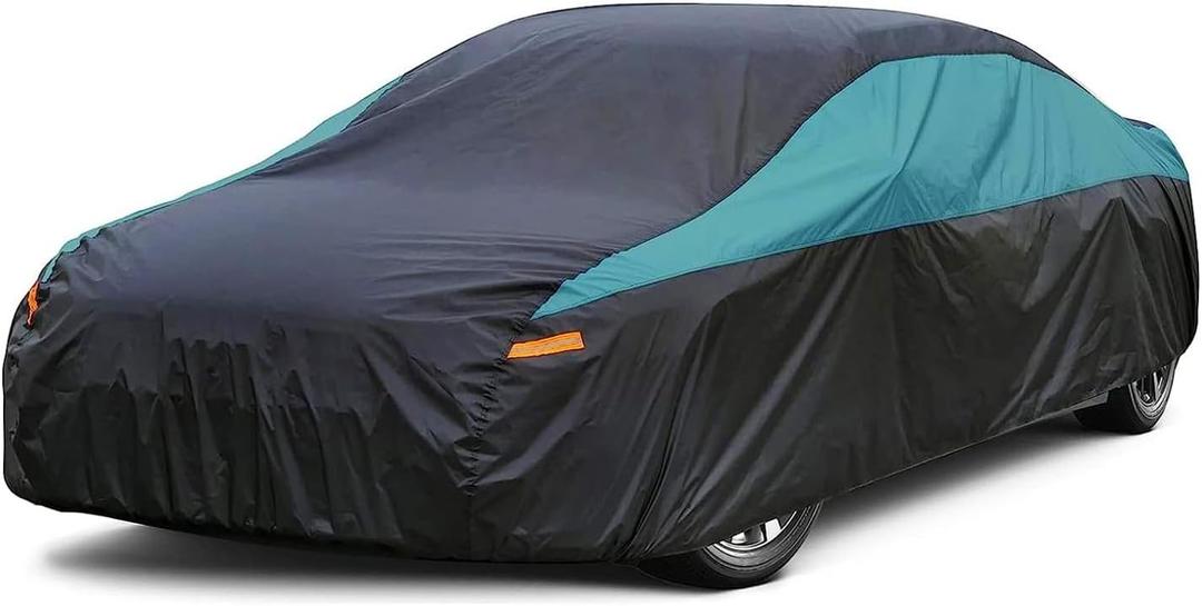 Car Cover for Automobiles Waterproof All Weather, Universal Fit Toyota Corolla, Honda Civic, Hyundai Elantra, Nissan Sentra, Mercedes-Benz CLA-Class, Genesis Coupe etc. (2 Fit Sedan/Coupe-Length (175" To 183"), Black-Green)