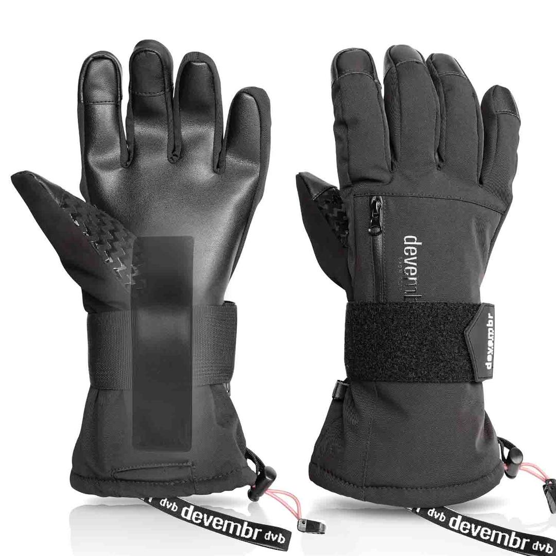 devembr Snowboarding Gloves with Wrist Guards, Ski Gloves Touchscreen, Black ,S
