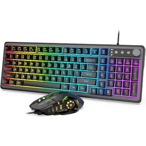 Gaming Keyboard and Mouse Combo - RGB Backlit 14 Lighting Effects, USB Wired Computer Keyboard, 26-Key Anti-Ghosting, Volume Wheel, Quiet Typing, Adjustable DPI Mouse for Gaming & Work, Trueque