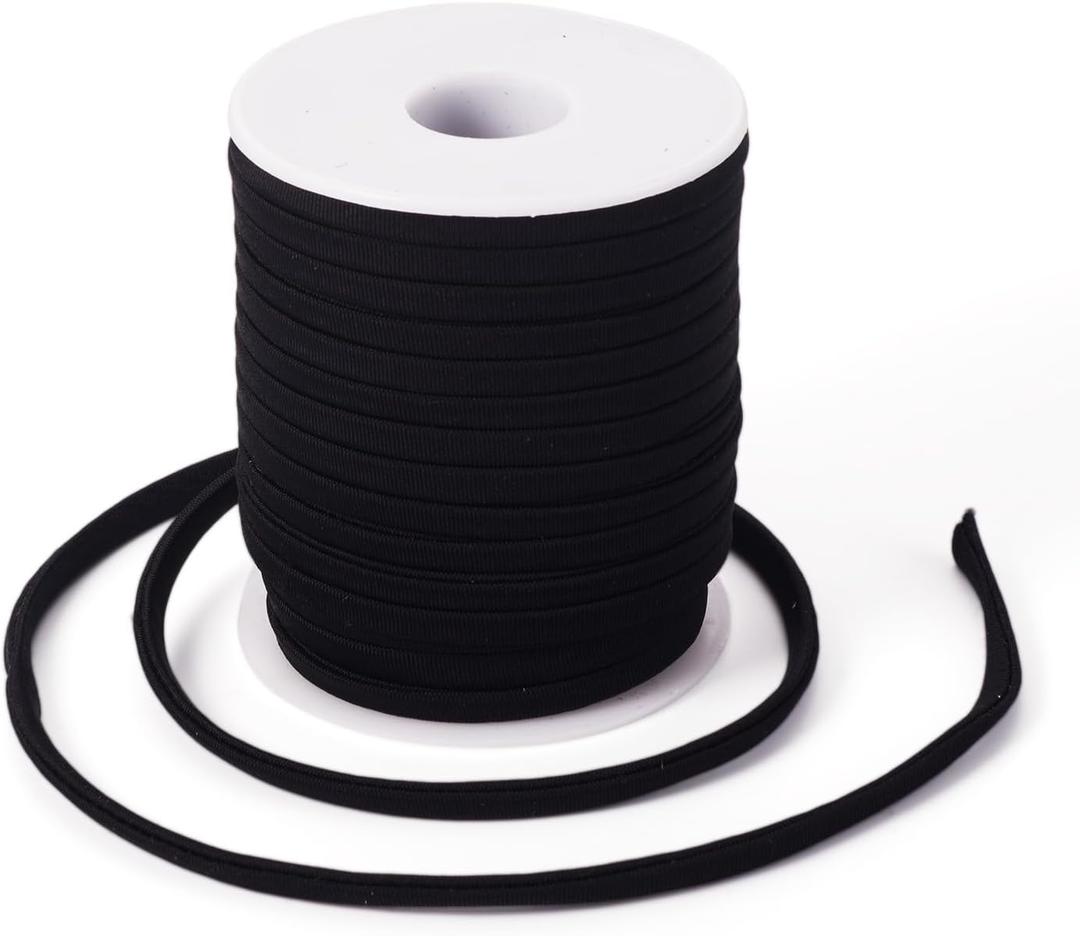 Cheriswelry 21.87 Yards 5mm Black Flat Nylon Cord Soft Stretch Beading Strings Elastic Band Rope Chinese Knotting Cord Braided Fabric Threads for DIY Crafting Sewing Macrame Jewelry Making