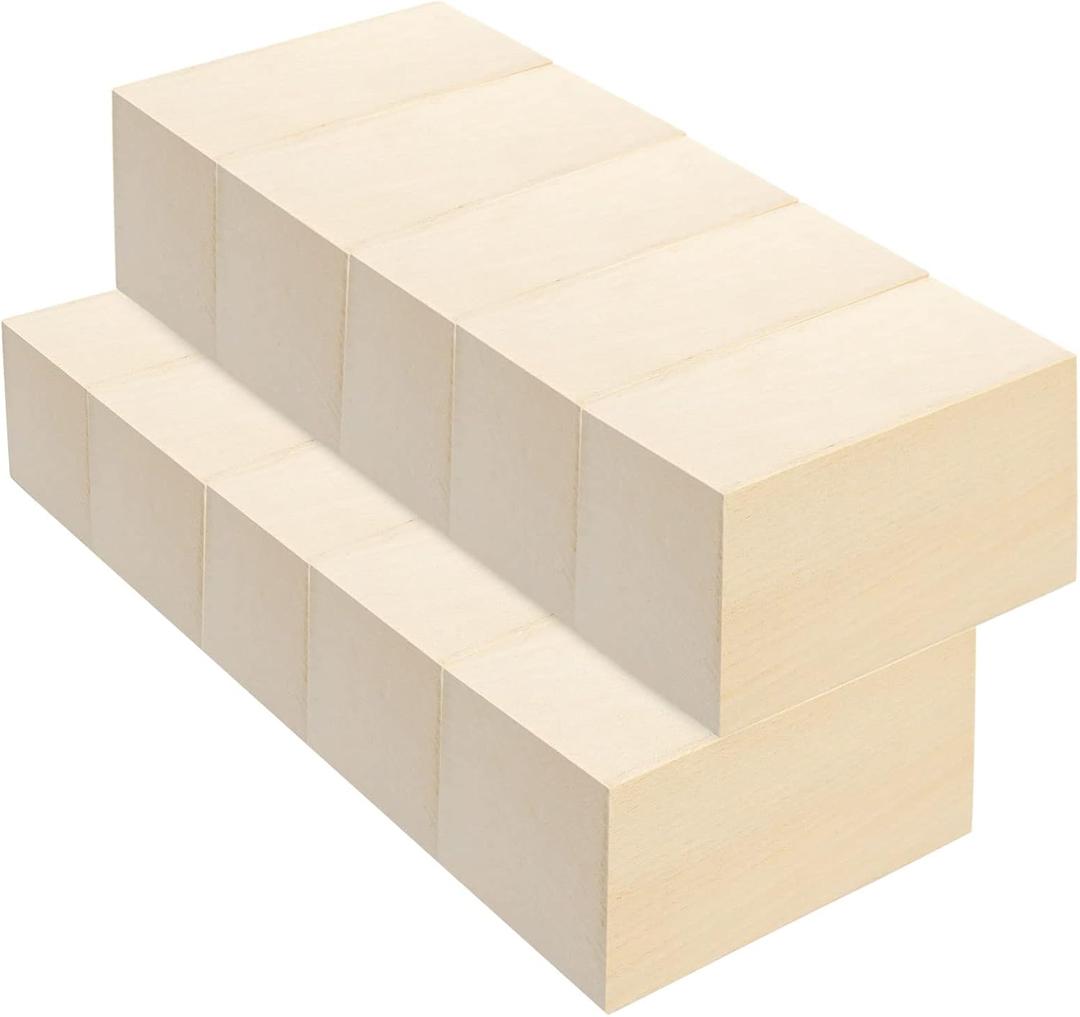 10 Pack Basswood Carving Blocks, 4x2x2 inch Unfinished Bass Wood Blocks for Wood Carving, Arts, Crafts, Class, Christmas DIY Supplies