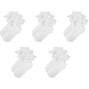 Zando Ruffle Socks for Girls 4-8 Years - Soft Cotton Lace Frilly Socks for Dress School Uniform (White, L)