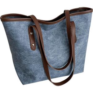 Tote Bag, Large Capacity Ladies Handbags Shoulder Tote with Zipper for Traveling Working Shopping (Blue)