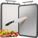 Stainless Steel Cutting Board,Double Sided Chopping Board for Kitchen,Scratch Resistant Mesh Design,Anti-Slip Silicone Edges(Grey,16"*12") (Gray)