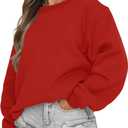 Orchidays Women's Casual Crewneck Sweatshirt Long Sleeve Loose Fitting Pullovers Fall Tops (Bright Red) L