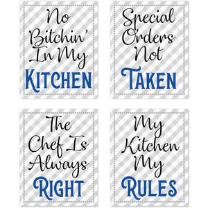 Retro Vintage Inspirational Rules Wall Art for Dining Room Kitchen Cafe and Restaurant Decor Blue Black Gray and White Prints Posters Signs Sets Home Decorations Funny Sayings Quotes No in' In My
