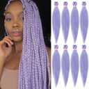 Light Purple Braiding Hair Pre Stretched 20 Inch 8 Packs Braiding Hair Extensions for Crochet Box Braids Twists Locs Hair Soft Yaki Texture Hot Water Setting (20inch,#Light Purple)