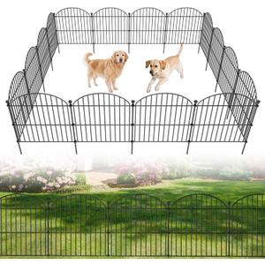 12 Pack No Dig Decorative Garden Fence Panels, 24in(H) x 24ft(L), Dog Fence Outdoor for Yard, Rustproof Metal Animal Barrier for Rabbits & Flowers, Temporary Fencing for Patio, RV