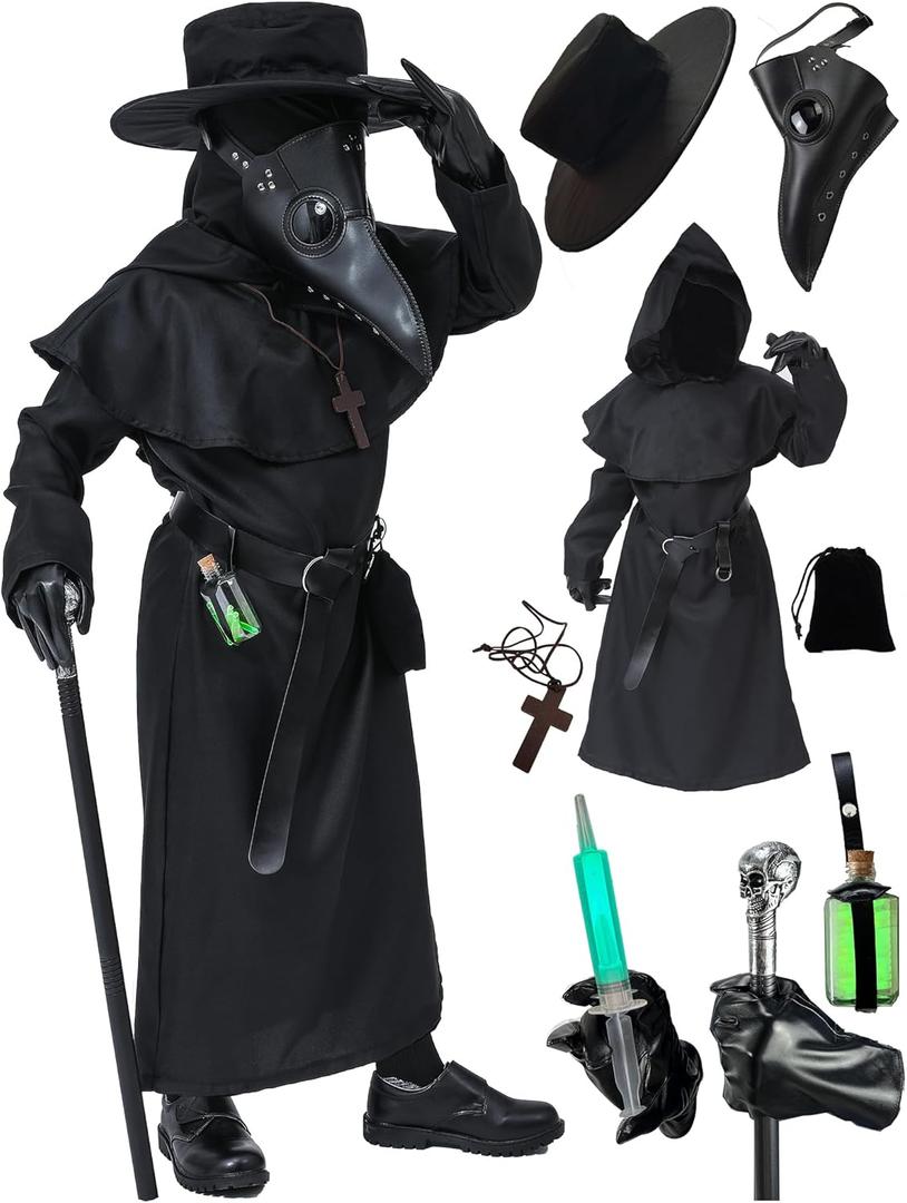 Absolute Vibe Plague Doctor Costume for Kids Halloween Outfit Cosplay Coat Mask for Boys Girls Combo set (Medium)