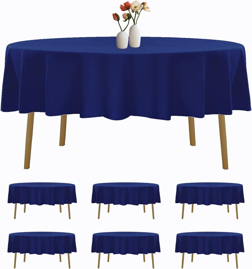 6 Pack Round Tablecloth 108 Inches Royal Blue Table Cloth Stain and Wrinkle Resistant Washable Polyester Fabric Table Cover for Party, Wedding and Banquet Decoration