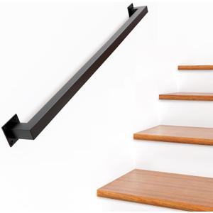 4FT Stair Railing Indoor, Matte Black Square Tube Handrail, 500lbs Load Capacity, Wall Mounted Stair Railing, Industrial Non-Slip Hand Rails for Indoor Stairs, Bathroom, Loft, Elderly & Kids