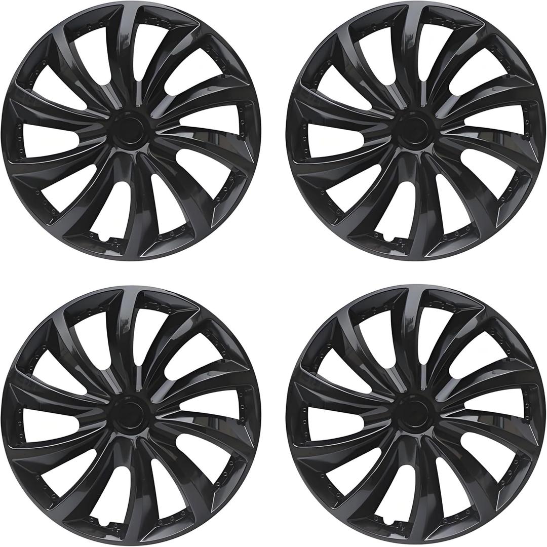 Hubcap Wheel Cover Replacement R16 Hub Caps Universal-Fit Steel Wheel Rim Cover ABS Material Exterior Accessories for Car Truck SUV Set of 4, 16 inch Black
