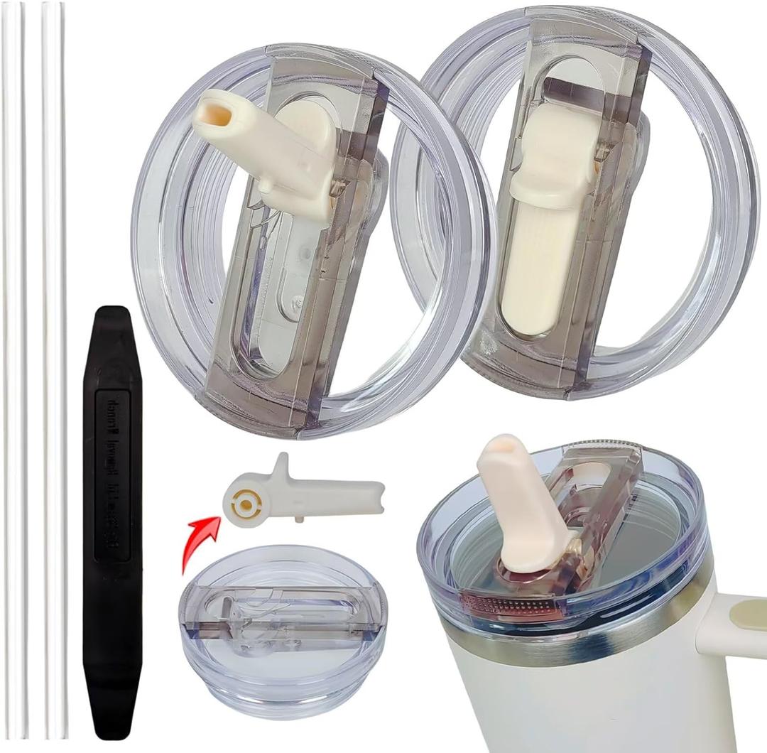 2 Pack 30 oz Tumbler Detachable Flip Straw Lid Replacement Fit for Stanley Quencher ProTour,Leak Proof Lid Compatible with Stanley Cup,No Spill Flip Top Tumbler Cover for Stanley Cup Accessories (off-white)