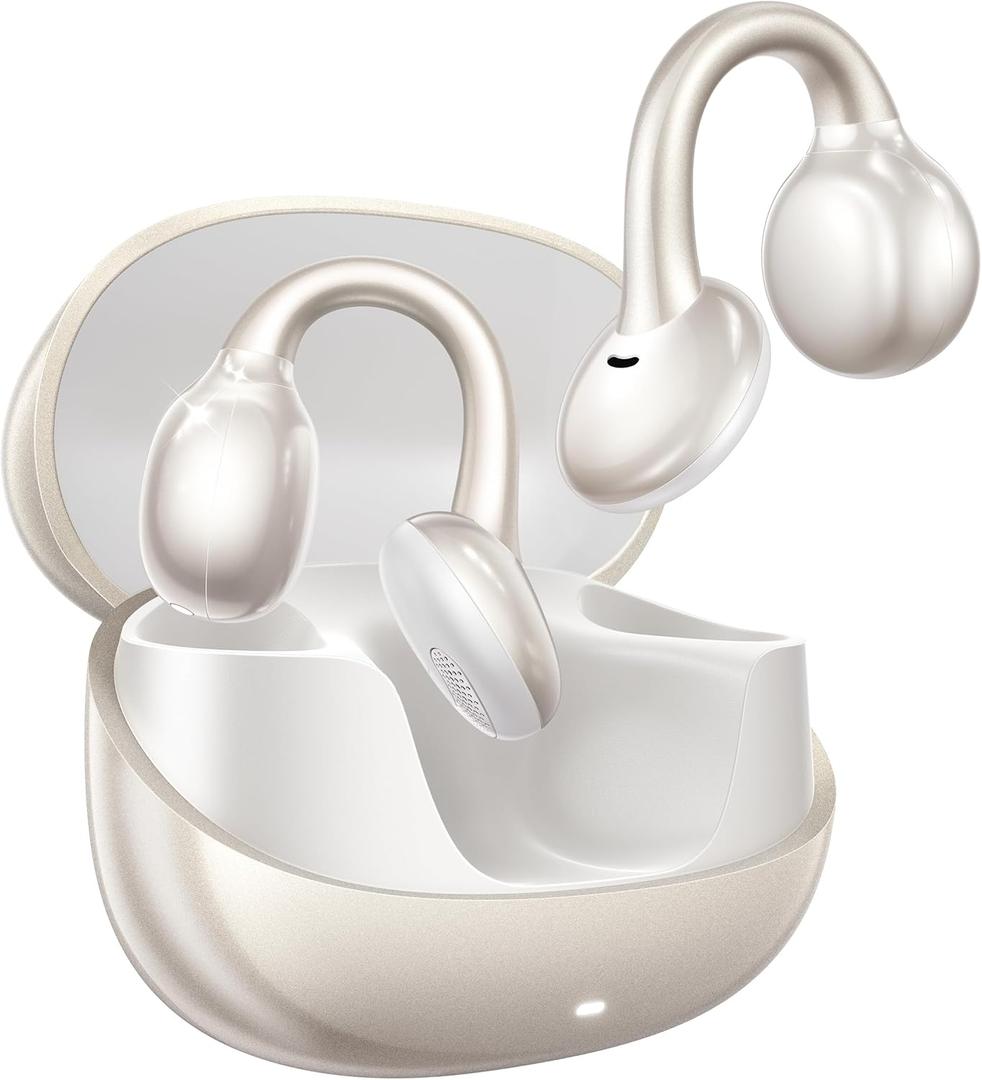 JOYROOM OE3 Open Ear Earbuds, Wireless Clip On Earbuds Headphones, Auto L-R Recognition, Omni Tap Control, Immersive Sound, Ultra-Light 4.9g Fit, Comfortable for Workouts and Daily Use, (Silver White)