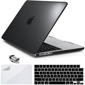 IBENZER Compatible with 2025 2024 2023 2022 MacBook Air 13 inch Case M4 A3240 M3 A3113 M2 A2681, Hardshell Case & KeyboardCover & ScreenFilm & Type-C for Mac Air 13.6, Black, AT13-KK-BK+2TC