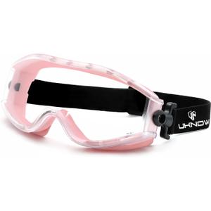 UKNOW Safety Goggles Over Glasses - Anti-Fog Clear Lens - ANSI Z87.1 Certified Eye Protection for Lab Work, Industrial Use (Pink)