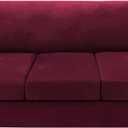 H.VERSAILTEX Sofa Cover 3 Piece T Cushion Sofa Slipcovers Thick Velvet Couch Cover Furniture Protector Stretch T Cushion Sofa Covers for 2 Cushion Couch with 2 Individual T Cushion Covers, Burgundy