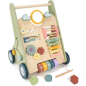 Montessori Wooden Toddler Walker Toy, Push and Pull Learning Activity - Baby Walker with Wheels for Boys & Girls 1 Year Old