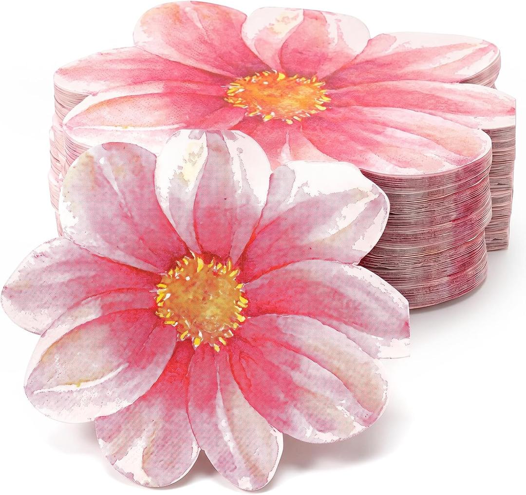 200 Pcs Flower Shaped Napkins, Disposable Floral Paper Napkins Pink 11.4 Inch 2 Ply Decorative Tableware for Wedding Bridal Baby Shower Spring Birthday Dinner Party