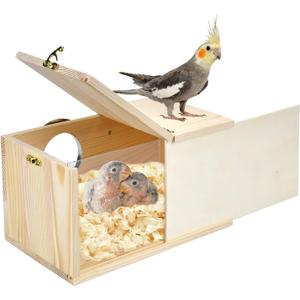 Parakeet Nesting Box Cockatiel Nesting Natural Pine Bird Nest Bird Breeding Box House Acrylic Transparent Bird Box with Detachable Wooden Board for Lovebirds Cockatiel Budgie Conure Parrot L (L(10.6*5.9*5.9inch))