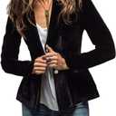 futurino Women's Solid Long Sleeve Velvet Jacket Cardigan Coat with Pocket Coat Future Women's Solid Long Sleeve Velvet (XX-Large, 634-black)
