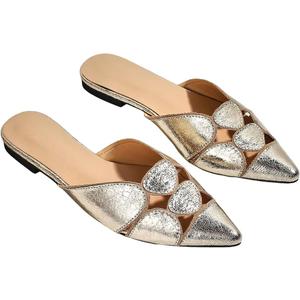 Floerns Women's Cut Out Closed Pointed Toe Backless Flat Mules Slip on Loafer Shoes, 9.5, Gold