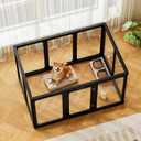 Jalove 30" H Clear Acrylic Plastic Dog Playpen Indoor, 10PCS for Puppy Cat Rabbit Ferret Transparent Pet Pen, Easy Assemble Whelping Crate Kennel Cage Enclosure, Ideal for Small to Medium Dogs, Black