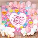 Happy Valentine's Day Banner Backdrop 8x6FT Pink Love Heart Valentines Photography Background Colorful Heart Valentines Party Decorations Photo Props (8x6FT: 96x72 inch)