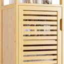 HITNET Bathroom Cabinet Freestanding, Small Bamboo Floor Cabinet, 4 Tier Single Door Sofa Side Table Storage Organizer, Space Saving Kitchen Cupboard, Natural
