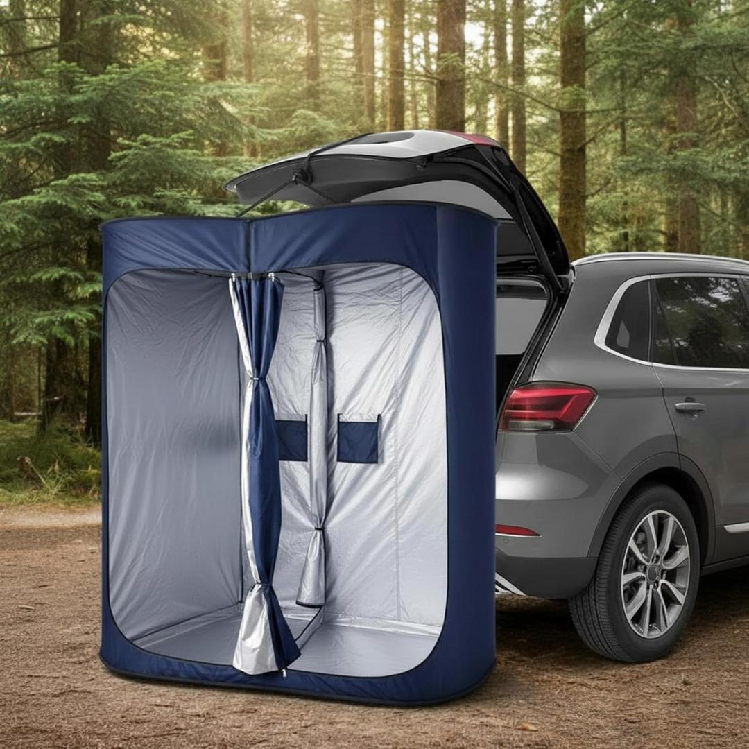 Instant Changing Tent for SUV Trunk, 2 Large Rooms Portable Stable Pop up Shower Privacy Shelter Outdoor Toilet Tent Dressing Room with Floor for Camping Beach Hiking, Include Carry Bag, Blue, 86.41 Cm X 86.67 Cm X 159.05 Cm