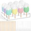 Gejoy Cakesicle Stand Display 12 Holes Acrylic Cake Pop Stand with 12 Pcs Reusable Acrylic Sticks and 50 Pcs Wooden Sticks Clear Ice Holder for Dessert Table Birthday Wedding