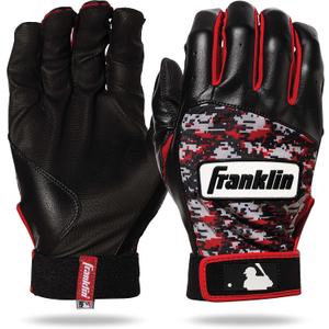 Franklin Sports MLB Youth Batting Gloves - Digitek Camo Baseball + Softball - Premium Leather - Many Sizes + Colors - Youth (Medium, Gray/Red)