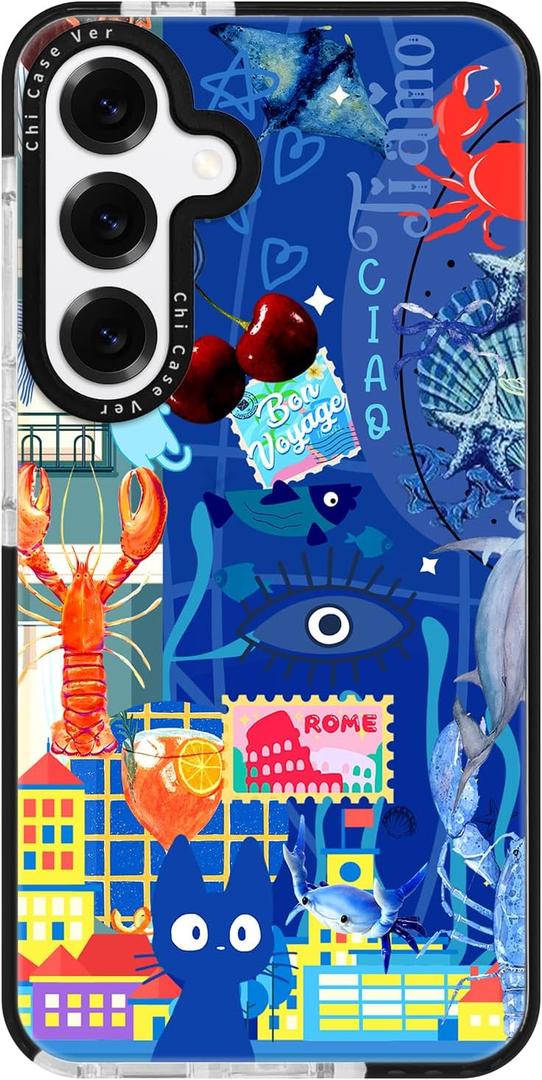 for Samsung Galaxy S25 Ultra Case Travel Adventure Collage Pattern Military Grade Drop Protection Voyage Slim TPU Cover with Camera Protection for Women Girls Men Boys Travel Lovers (BlueSea1)