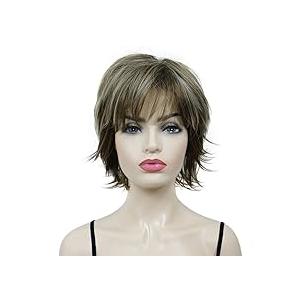 Lydell Short Layered Shaggy Full Synthetic Wig Wigs 12TT26 Brown Highlights