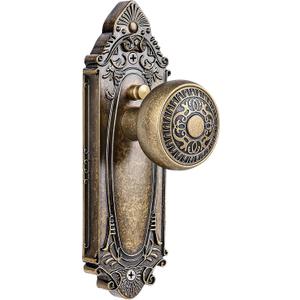 Antique Brass Door Knob Privacy Bedroom Bathroom with Lock, Vintage Interior Door Handle with Plate for Hallway, Closet, Farmhouse Style(1 Pack)