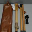 Trekking Poles- 1-pc Pack - Adjustable Hiking or Walking Stick Strong, Natural Beech Wood - Quick Adjust Flip-Lock - Beech Wood Grip, Leather Strap (Brown)