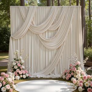 50ft x 15ft Beige Backdrop Curtains for Wedding Parties, 10 Panels Extra Long Wrinkle Free Fabric Drapes Photo Backdrop for Baby Shower Birthday Stage Reception Lobby Decoration